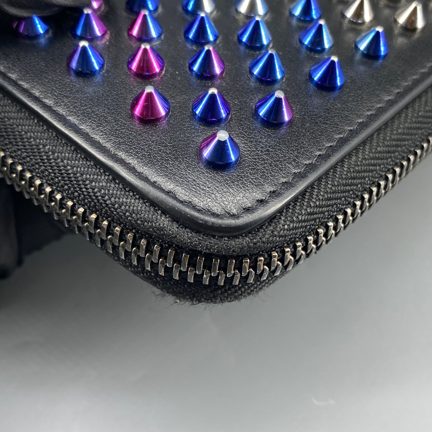 Christian Louboutin Black Leather Spiked Zip Around Long Wallet