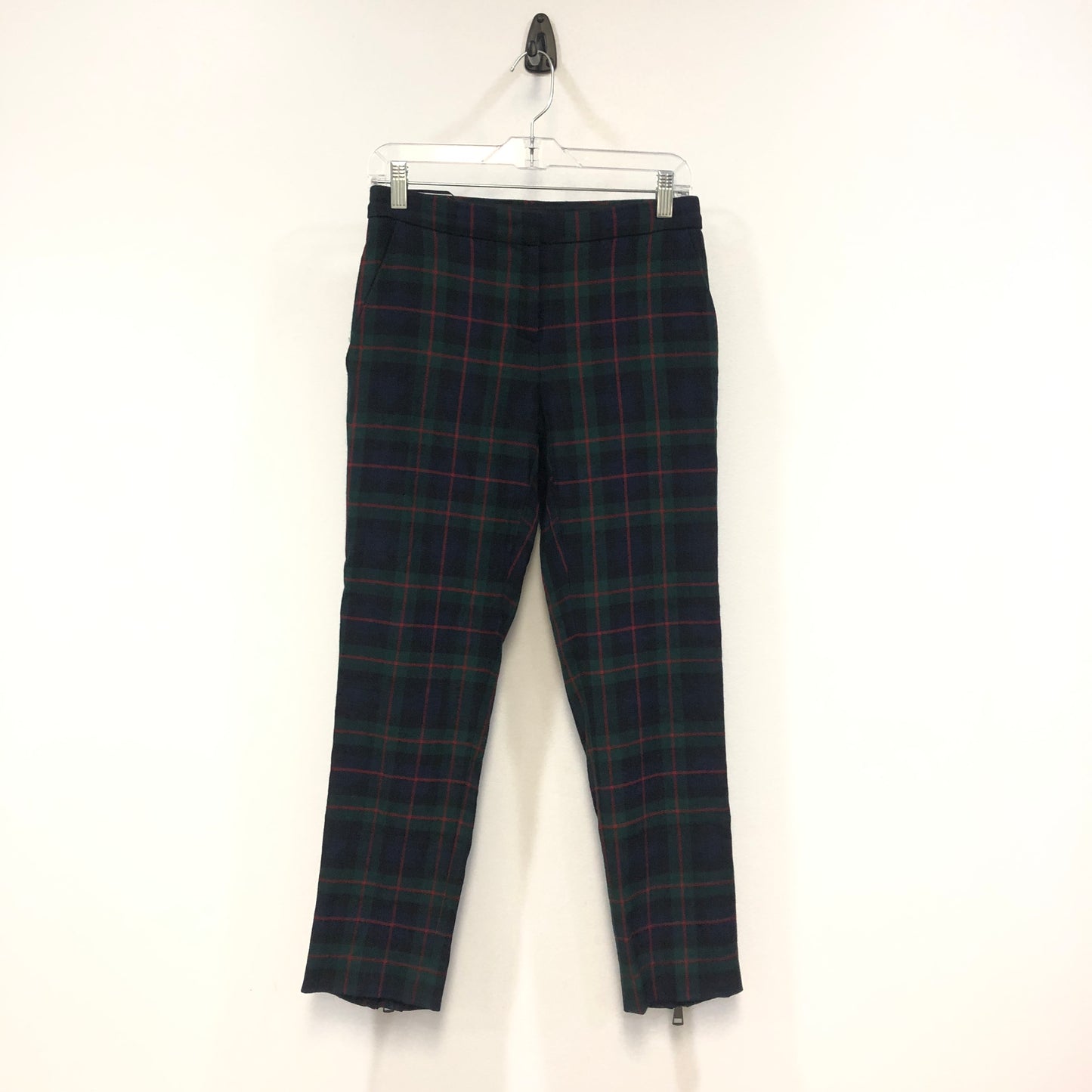 Burberry Tartan Wool Slim Ankle Trousers Size US 2 Black/Red/Dark Green
