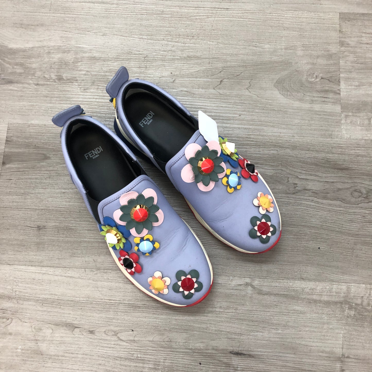 Fendi Women's Light Purple Canvas Floral Appliqué Slip-On Loafer Flat Shoes 36
