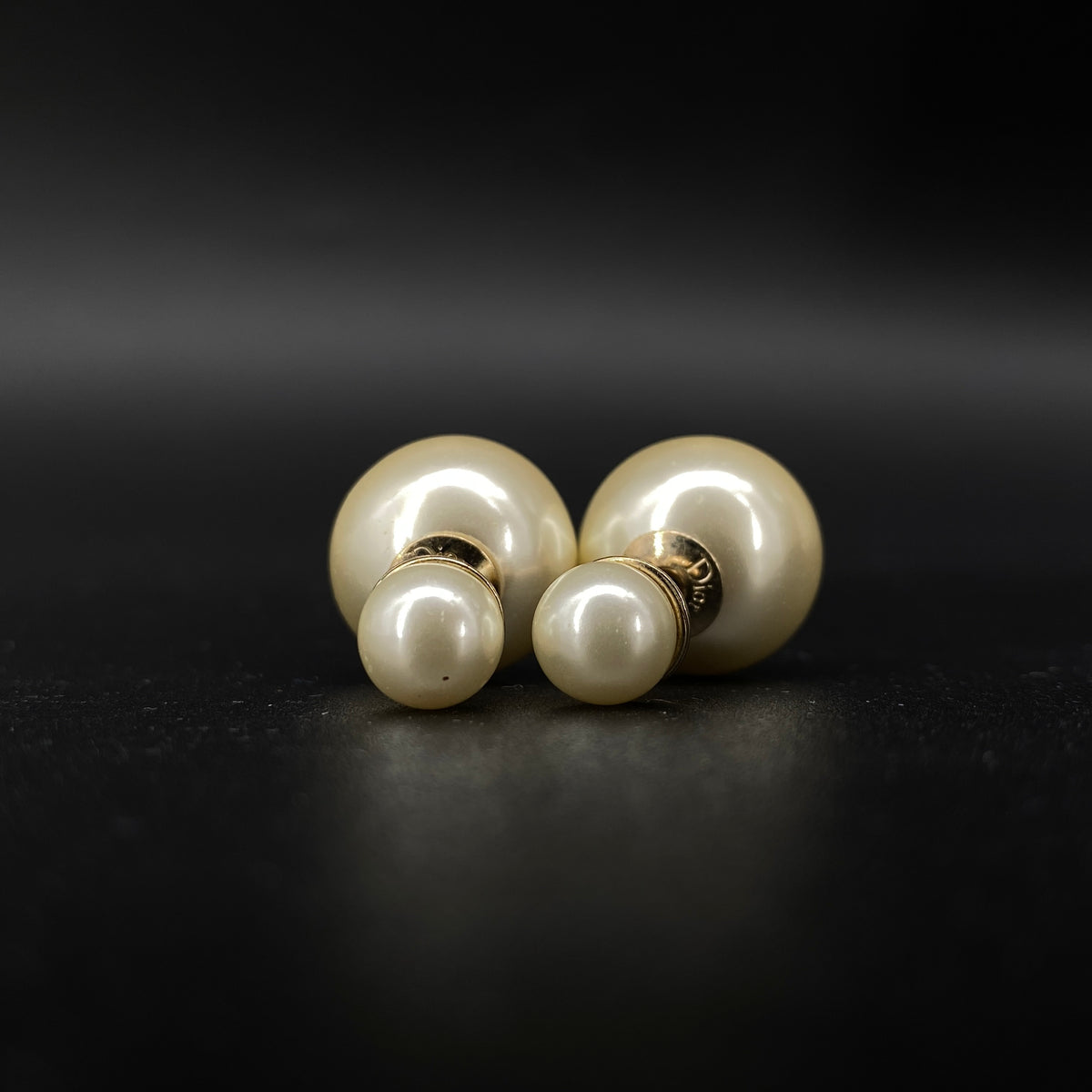 Christian Dior Gold Tone Double Pearl Stud Earrings