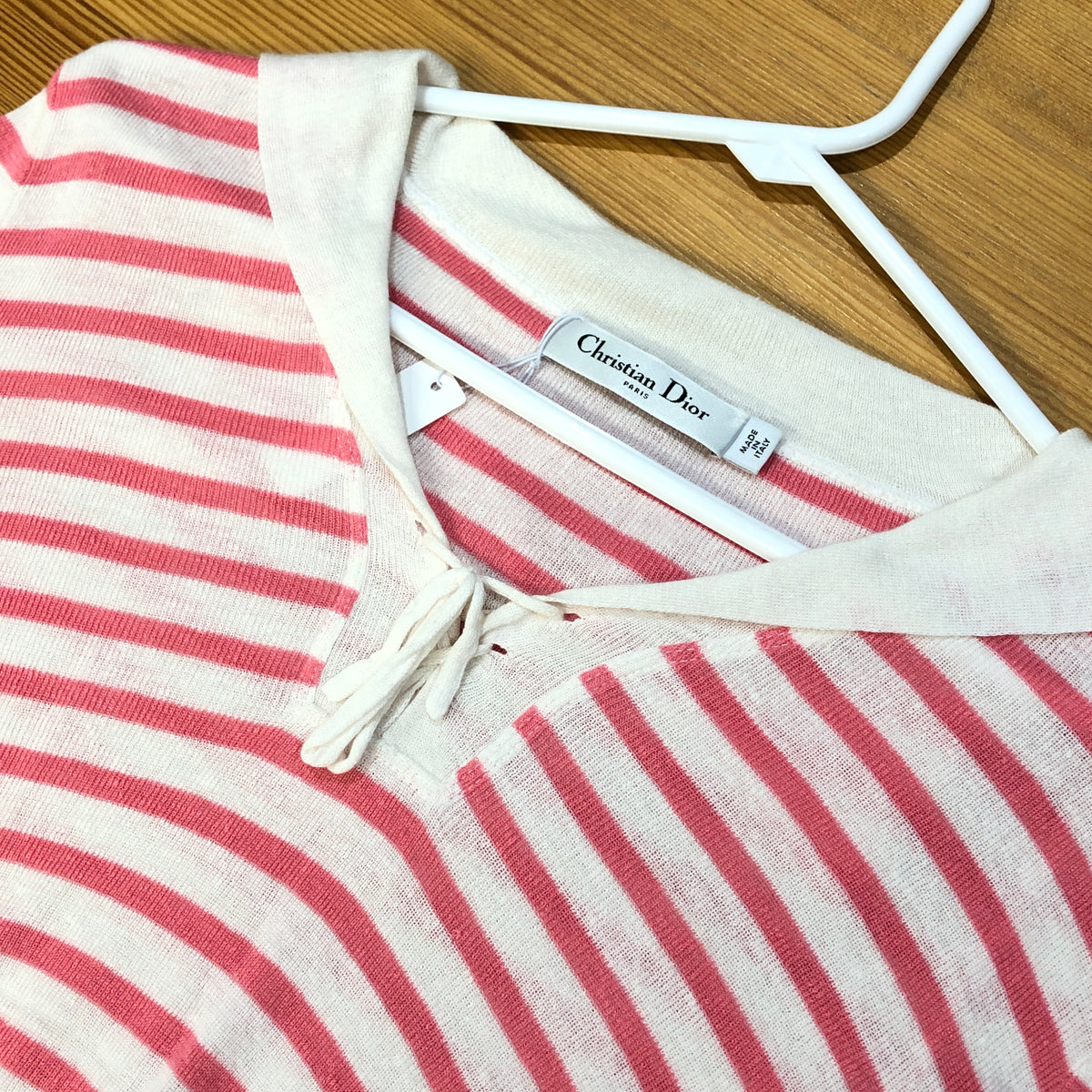 Christian Dior Beige & pink Stripe Women Long Sleeve Knit Top US size 8