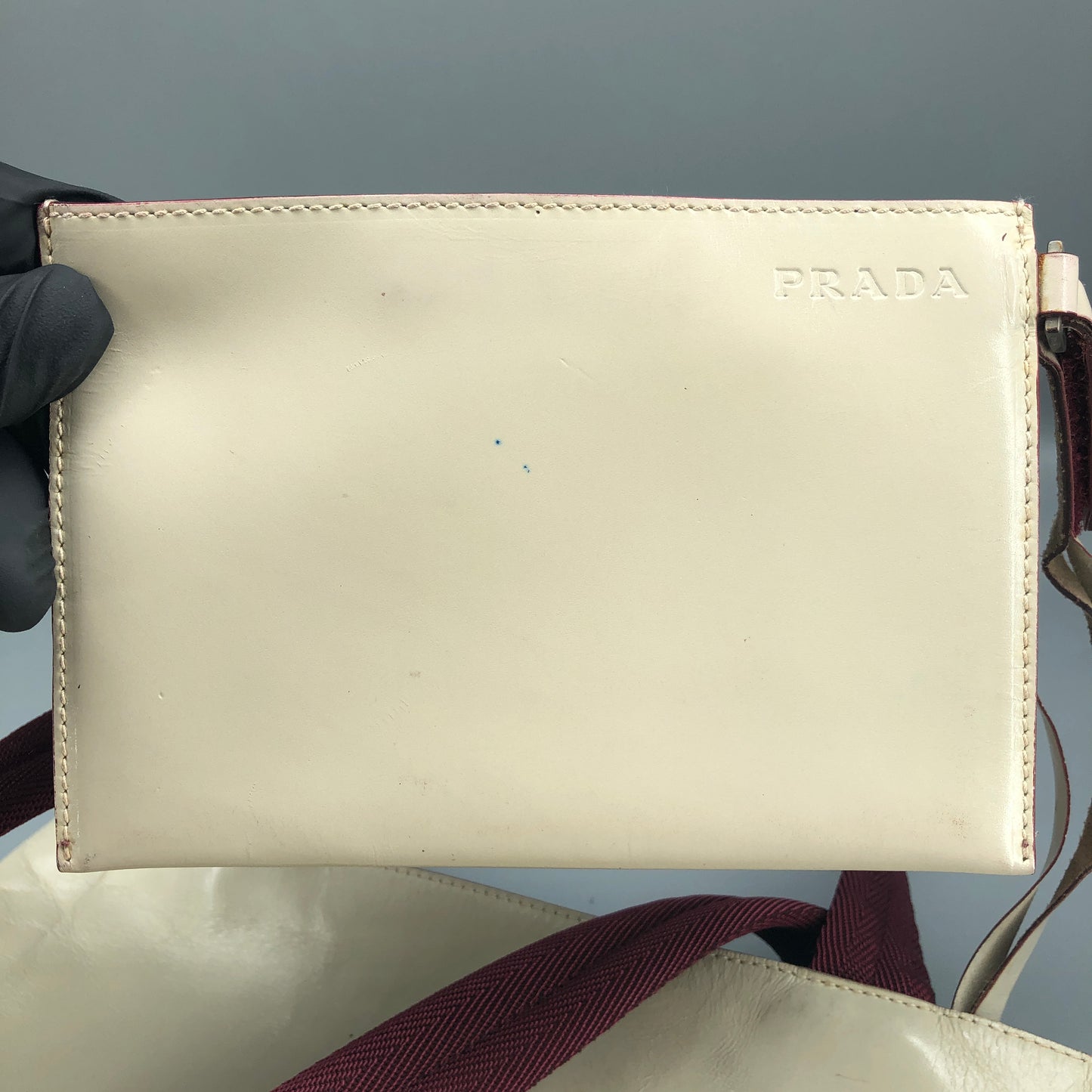 Prada Cream Leather Logo Tote Bag