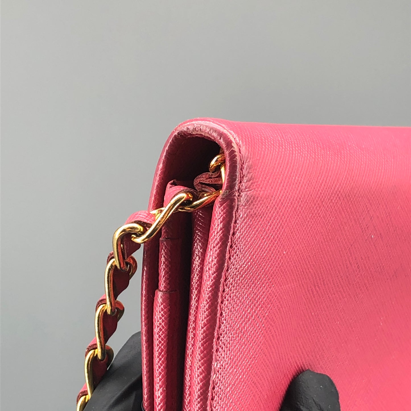 Prada Saffiano Leather WOC Wallet On Chain Hot Pink
