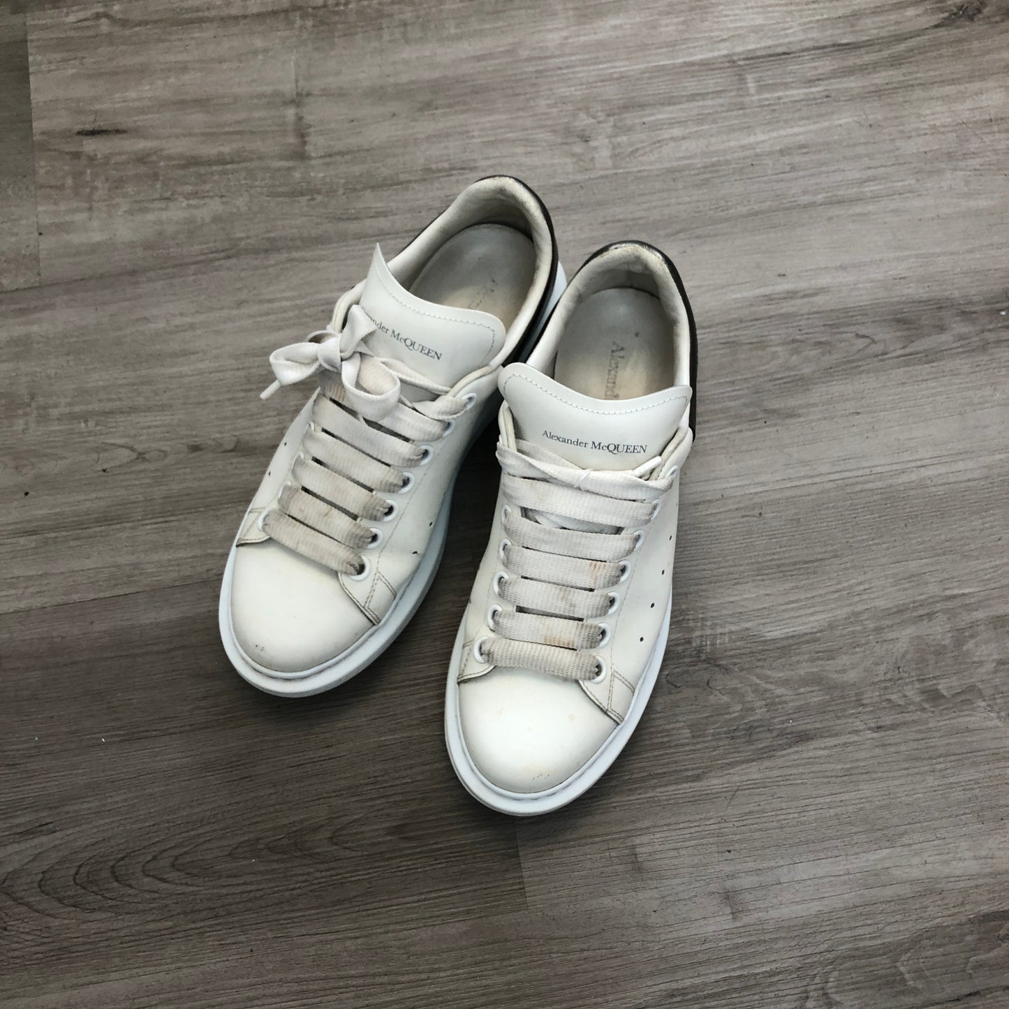 Alexander McQueen Women's Oversized Platform Leather Sneaker Shoes 37 White Metallic Pearl