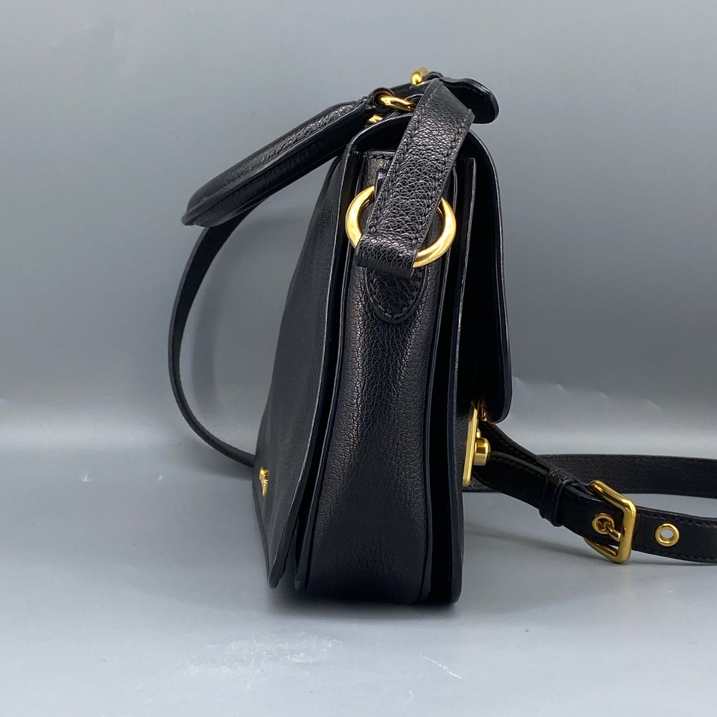 Miu Miu Black Leather Metal Lock Flap Crossbody Bag