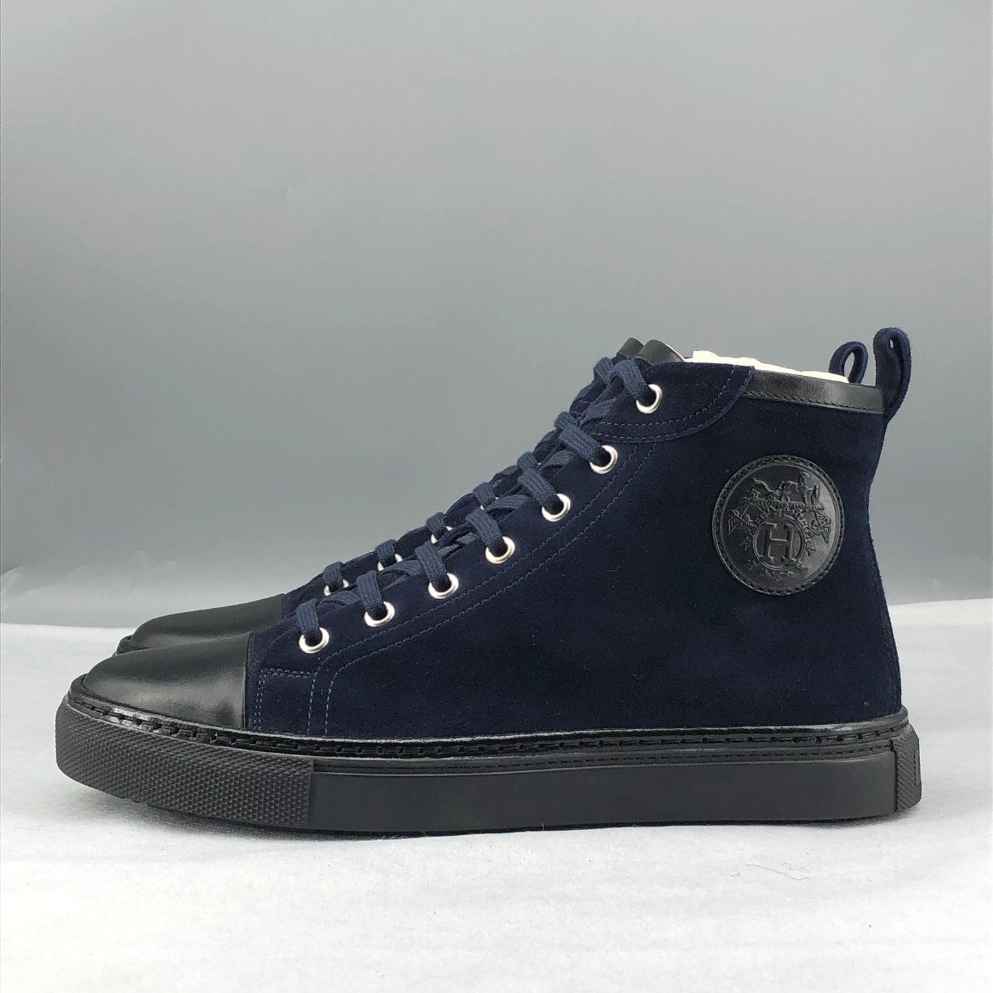 Hermes Women's Suede High Top Casual Sneakers Size 37 Navy Blue