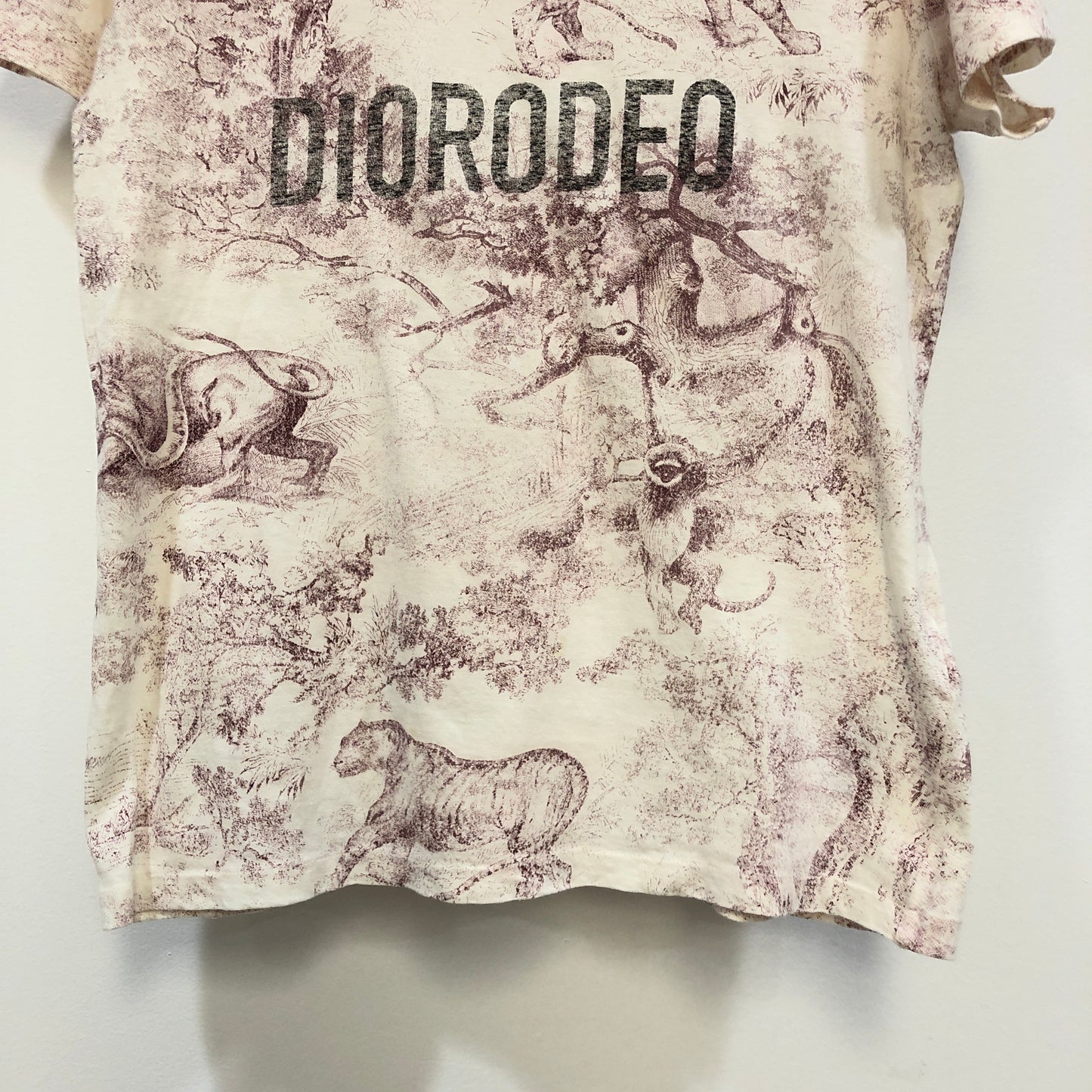 Dior White & Burgundy Printed Short Sleeve T-shirt Size S