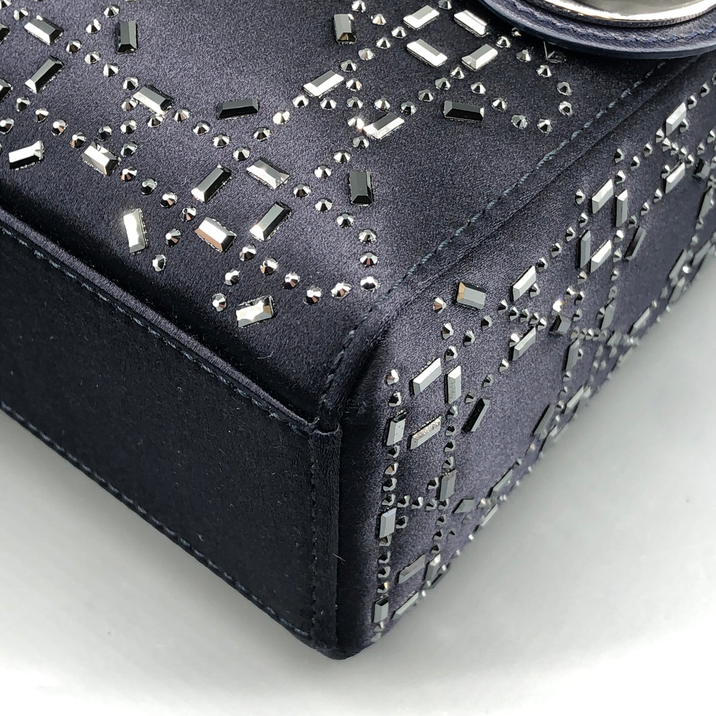 Christian Dior Lady Dior Mini Navy Cannage Satin with Crystals