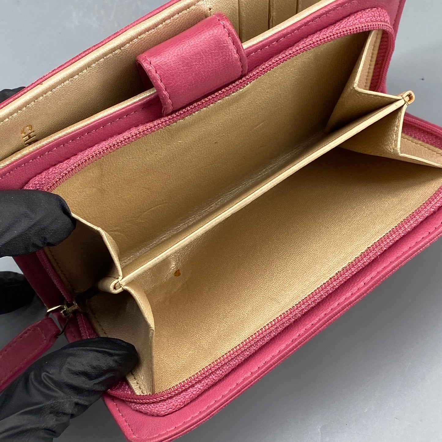 Chanel Pink Camellia Embossed Leather Flap Wallet