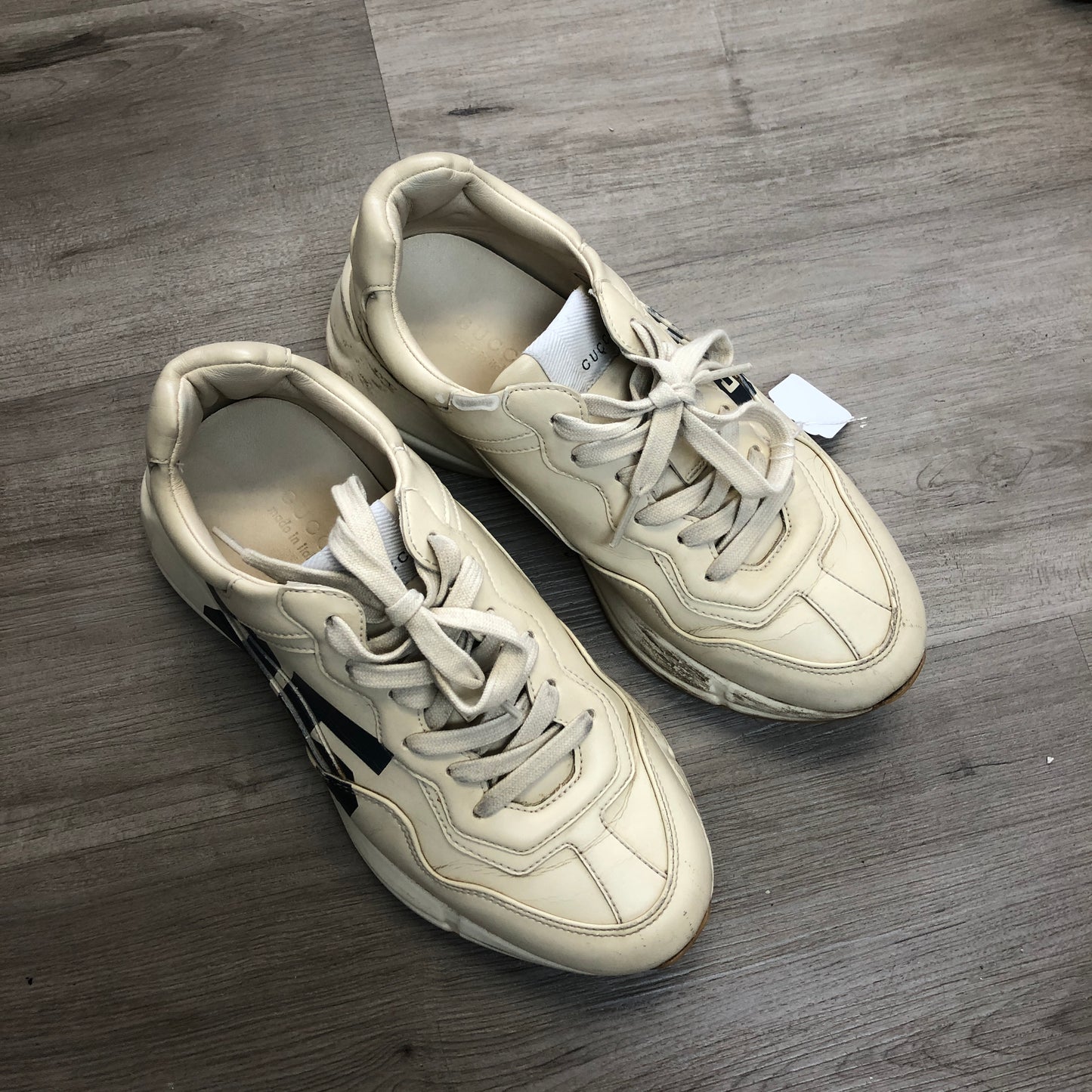 Gucci Rhyton Vintage Print Leather Dad Sneaker Shoes 36 Ivory