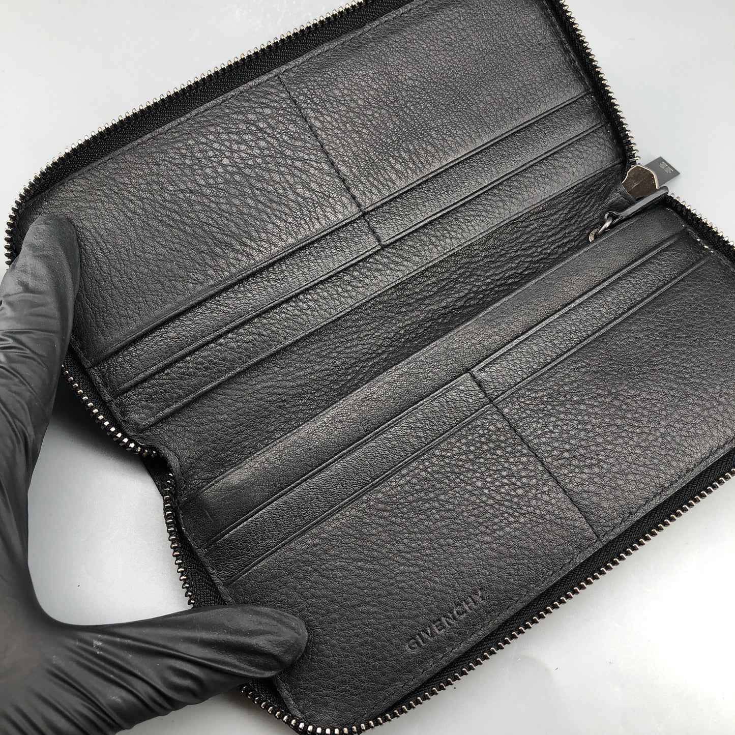 Givenchy 4G Embossed Black Leather Zip Around Long Wallet