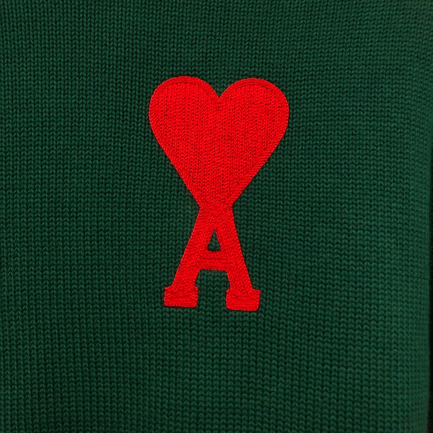 Ami Paris Dark Green Red Heart Logo Knit Sweater Size S