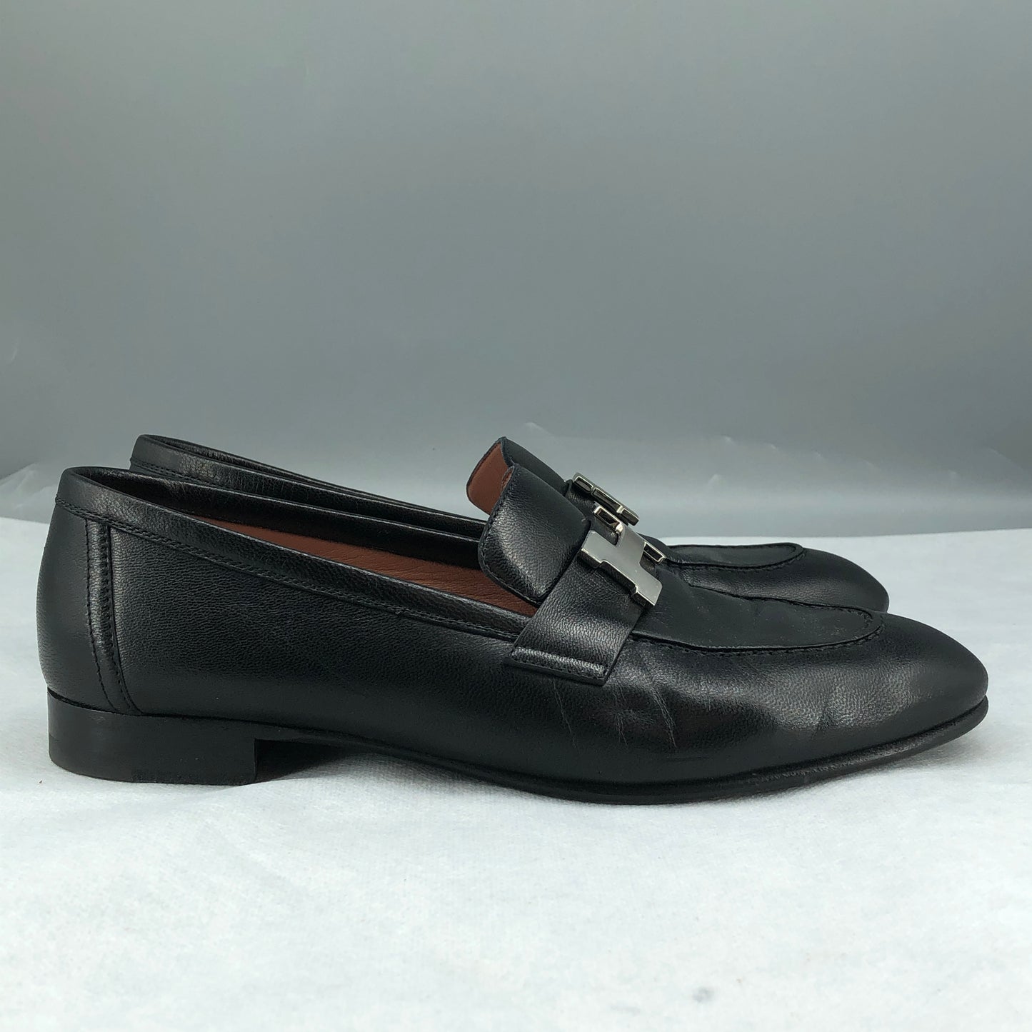 Hermes Black Leather Loafers Size 36.5