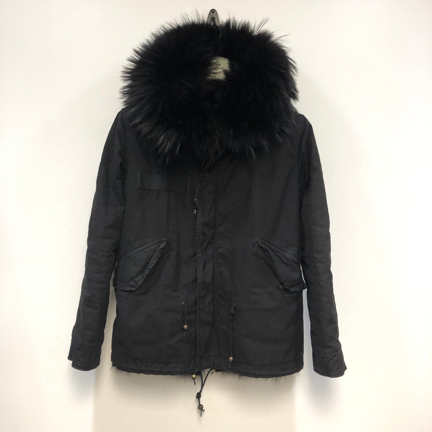 Mr & Mrs Italy Fur Trim Parka Size XS Black