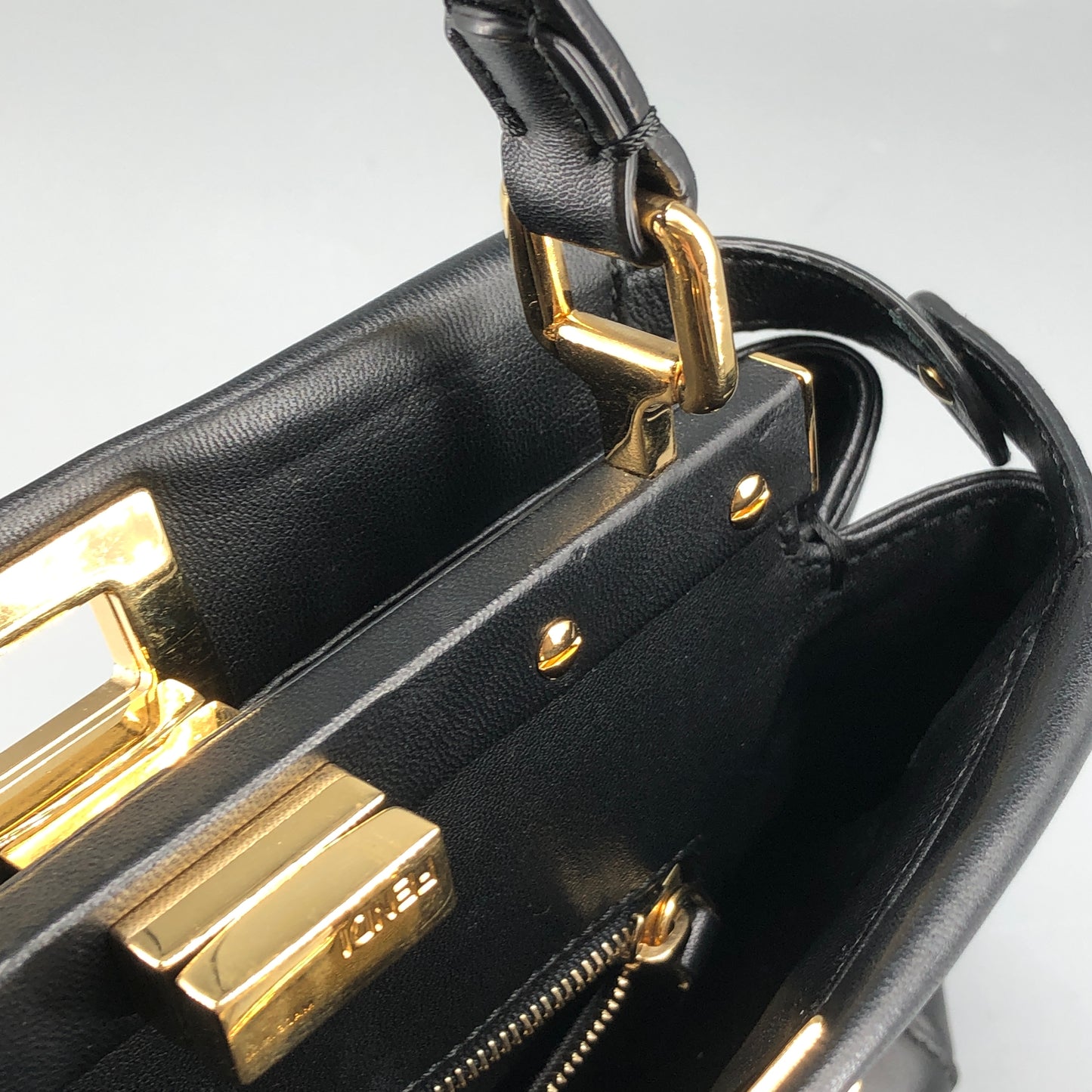 Fendi Mini Black Smooth Leather Peekaboo Handbag