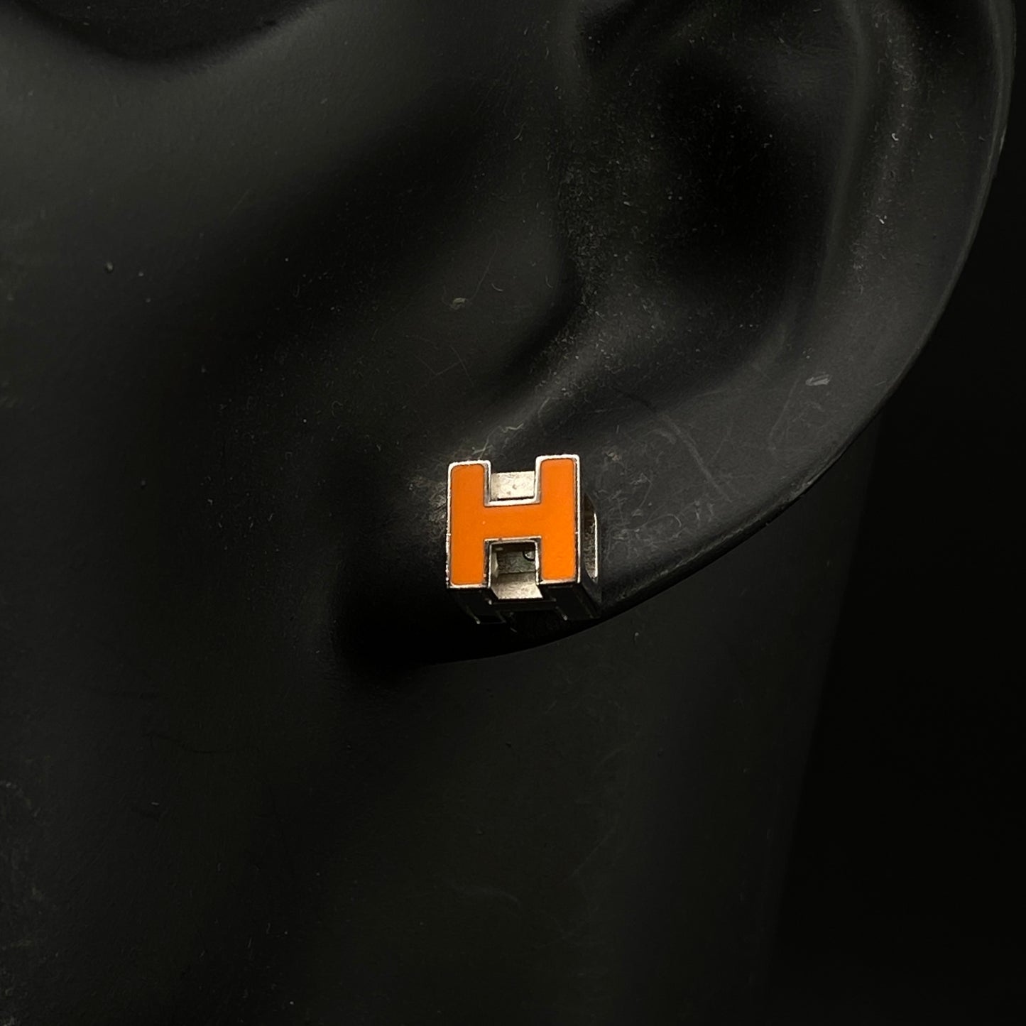 Hermes Orange Mini H Stud Earrings