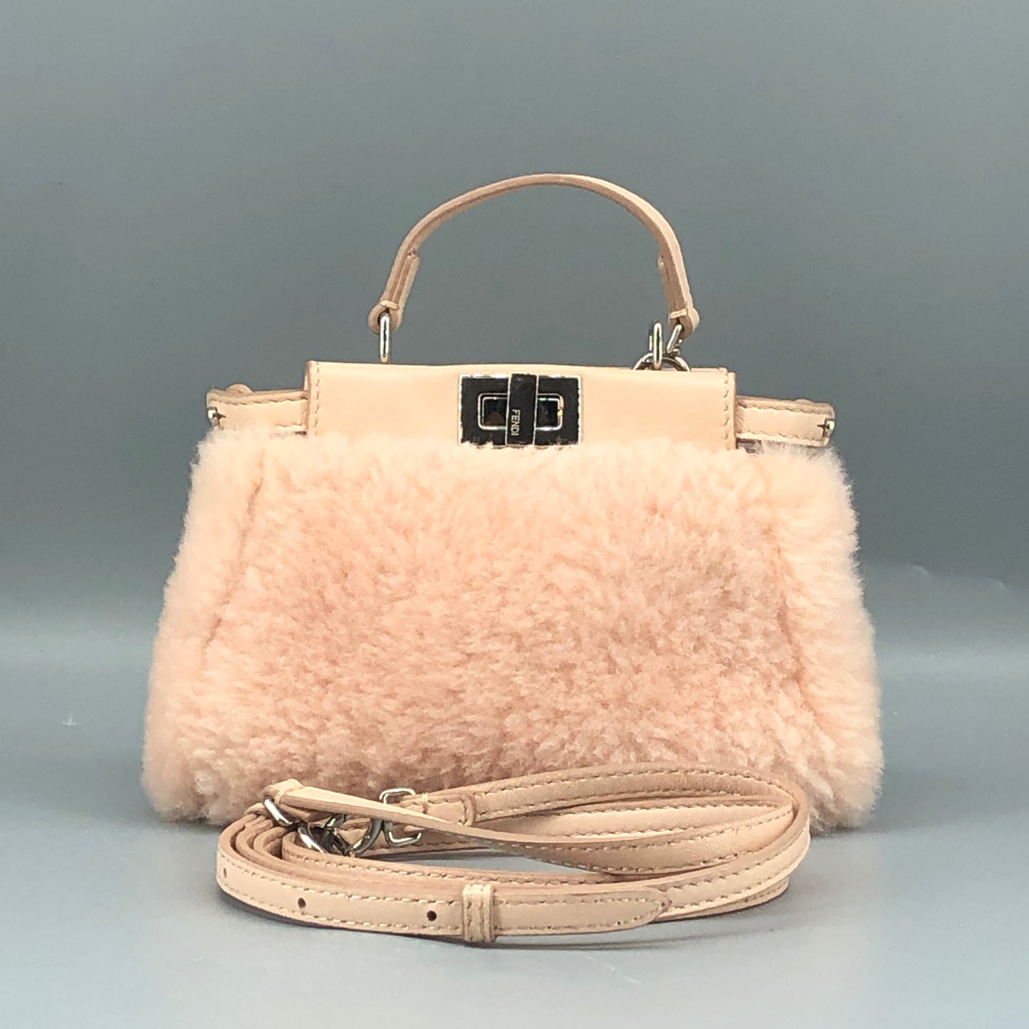 Fendi Peekaboo Mini Shearling Handbag Blush Pink