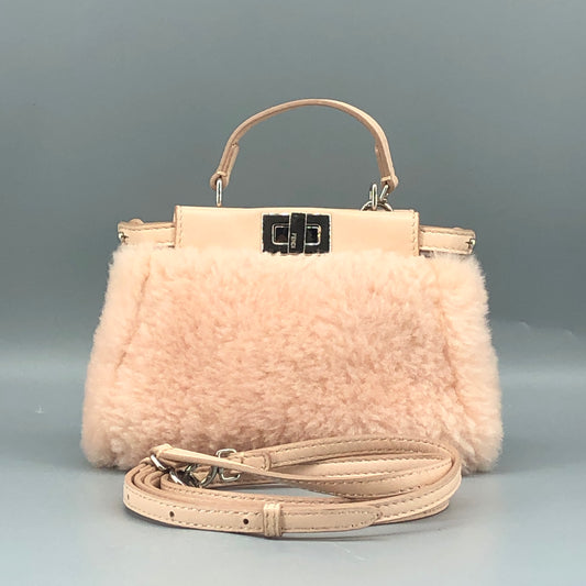 Fendi Peekaboo Mini Shearling Handbag Blush Pink