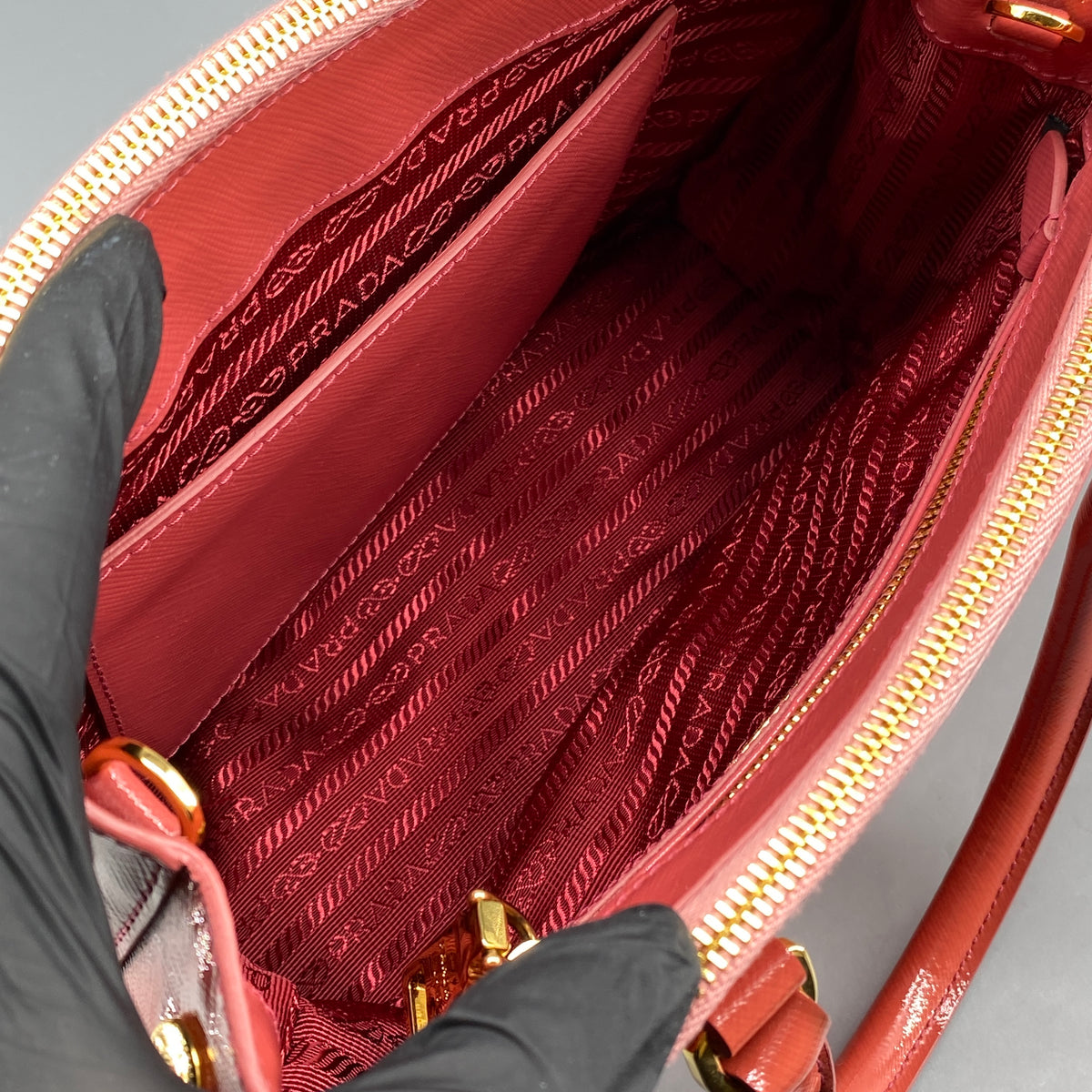 Prada Saffiano Vernice Small Galleria Double Zip Tote Arancio