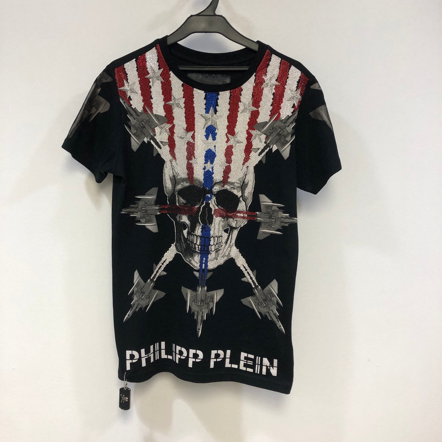 Philipp Plein American Flag Skull Graphic T-Shirt Size S