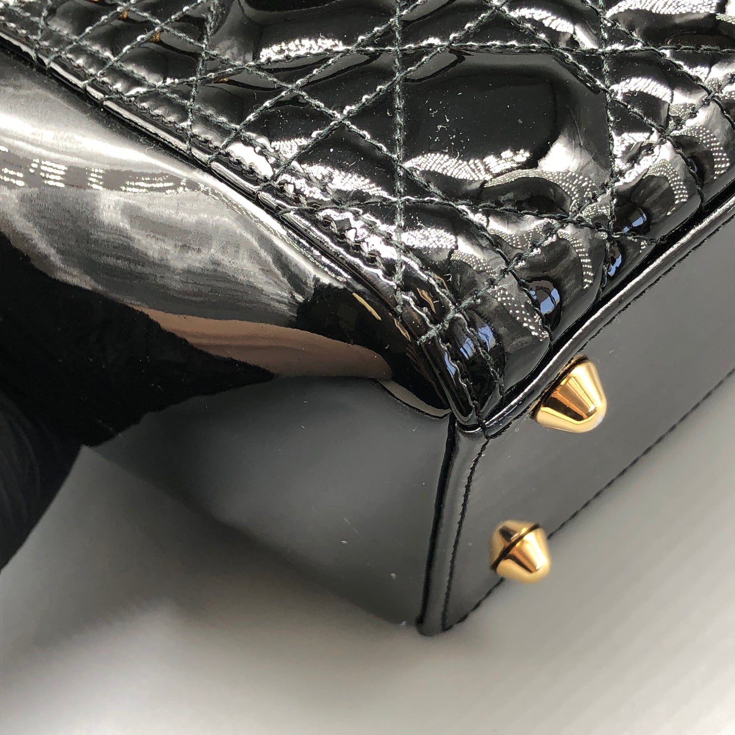 Christian Dior Lady Dior Large Cannage Quilted Patent Leather Handbag Black