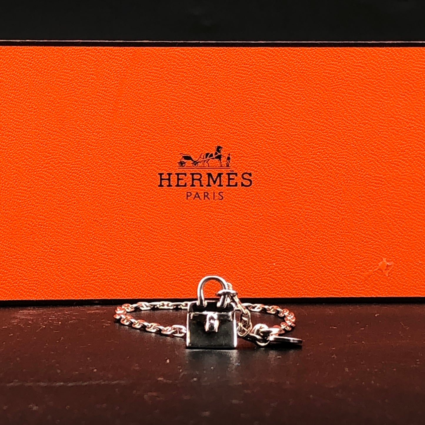 Hermes 925 Silver Mini Kelly Padlock Chain Bracelet