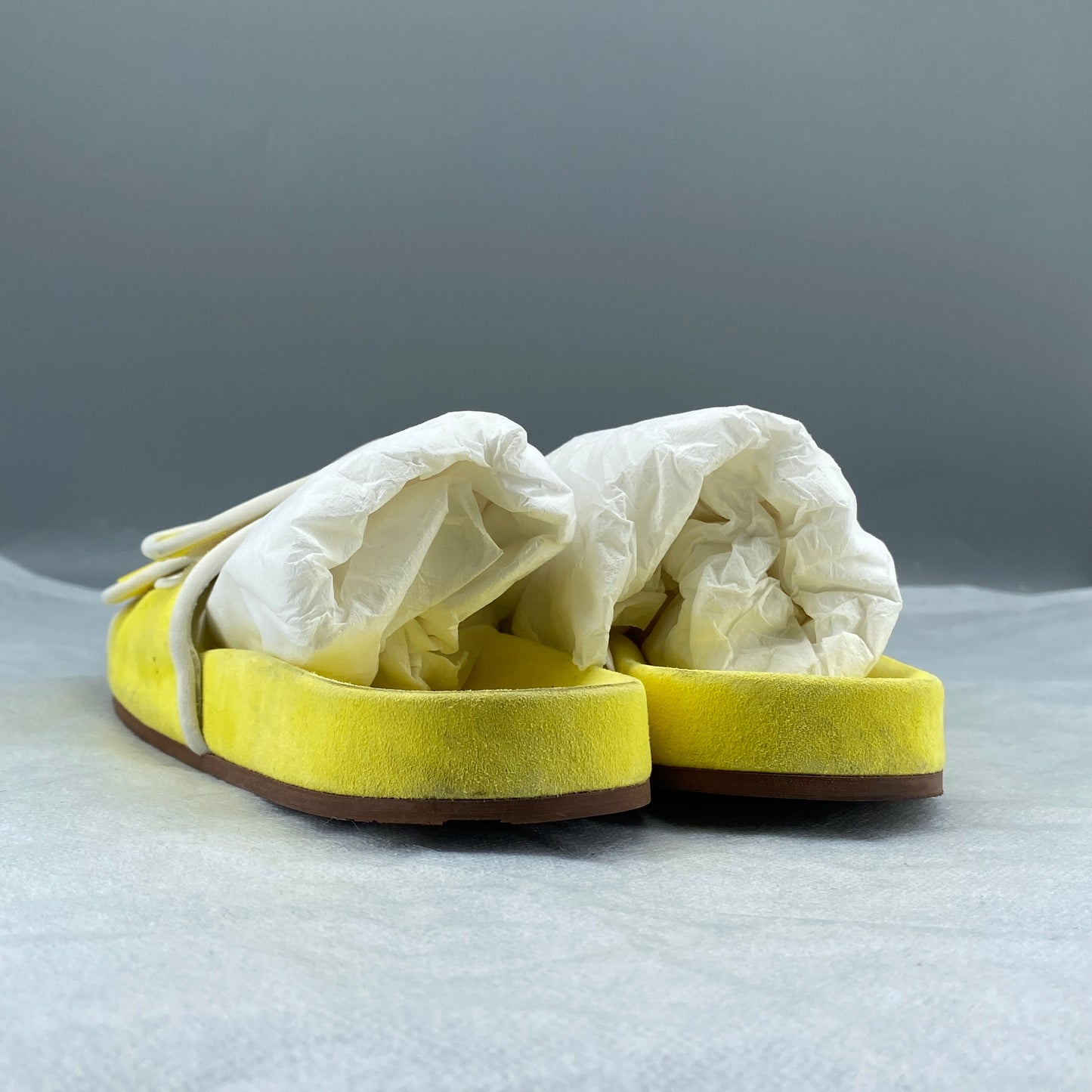 Loro Piana Women's Yellow Suede Double Strap Open Toe Slide Sandals Size 38