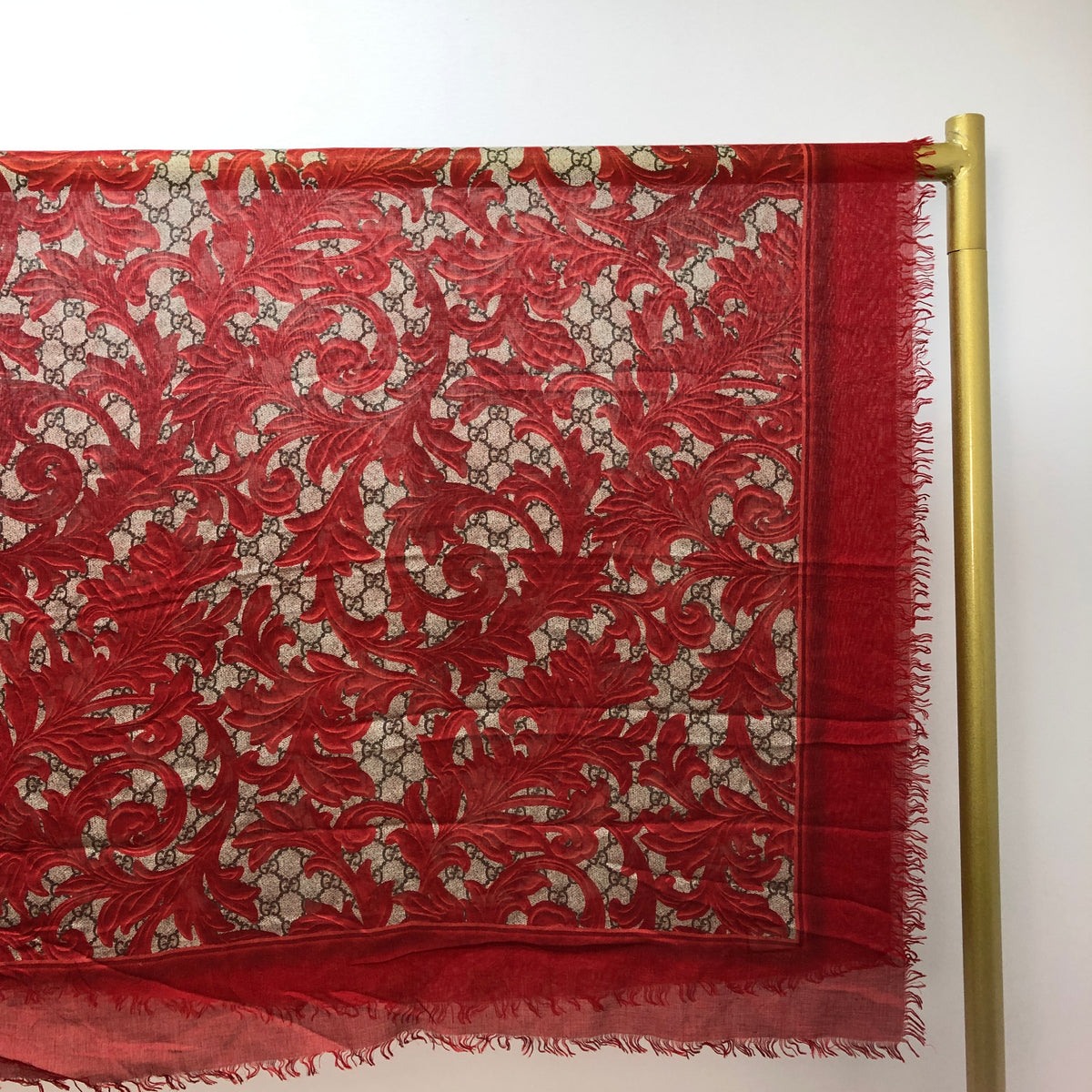Gucci Red & Tan Floral Print Large Shawl Scarf 140*140cm
