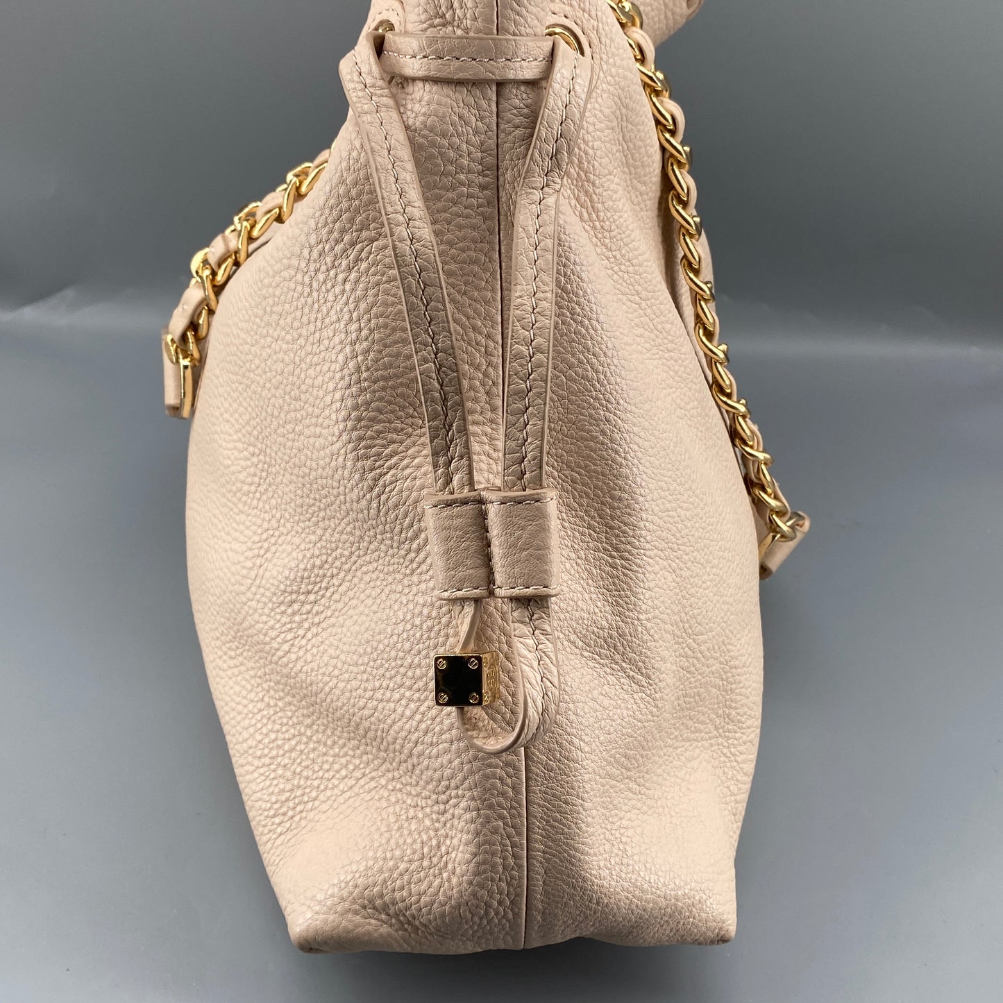 Tory Burch Nude Pebbled Leather Chain Shoulder Tote Bag
