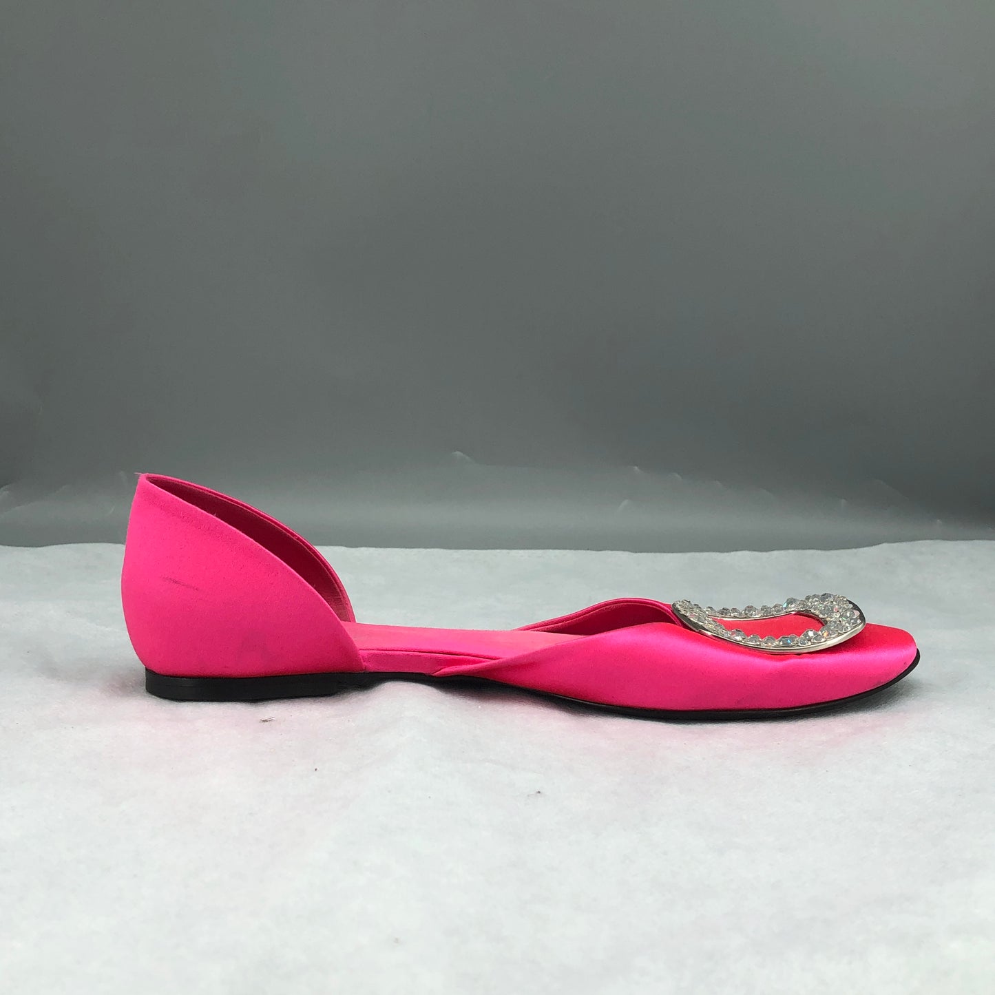 Roger Vivier Hot Pink Satin Crystal Square Buckle D'Orsay Flat Shoes 37