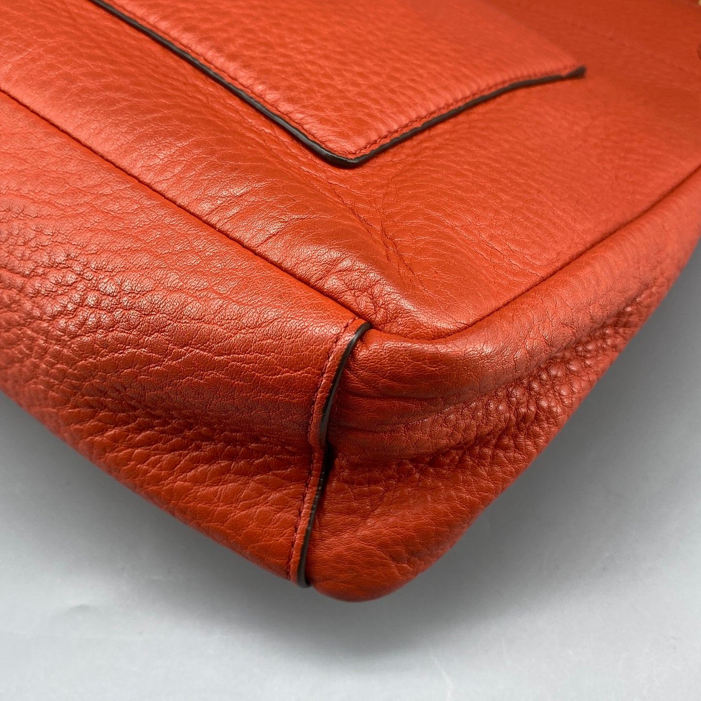 Tory Burch Orange Pebbled Leather Double T Logo Flap Chain Shoulder Bag