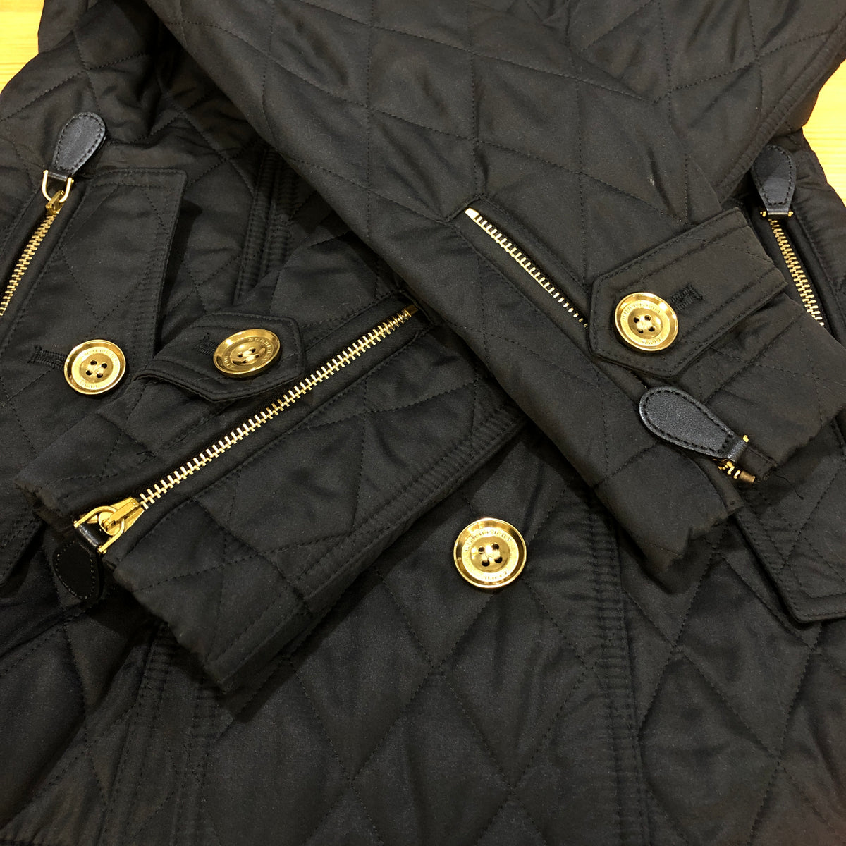 Burberry Black Quilted Double Breasted Coat Size S
