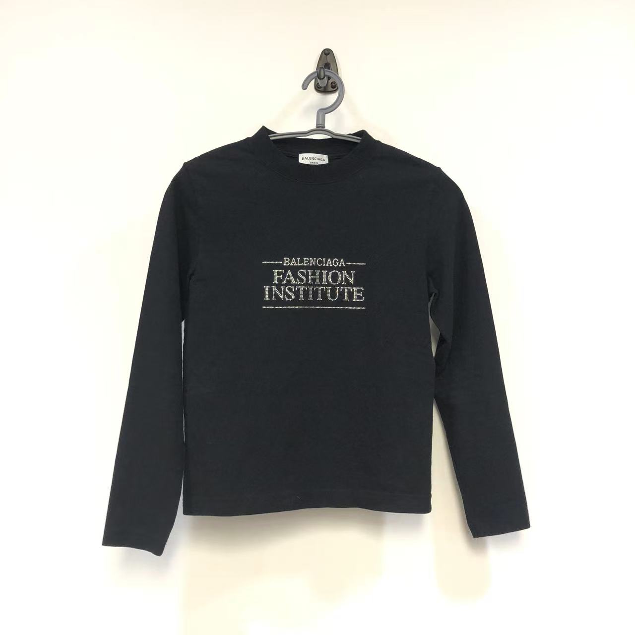 Balenciaga Black Crewneck Long Sleeve Logo Tee Size S