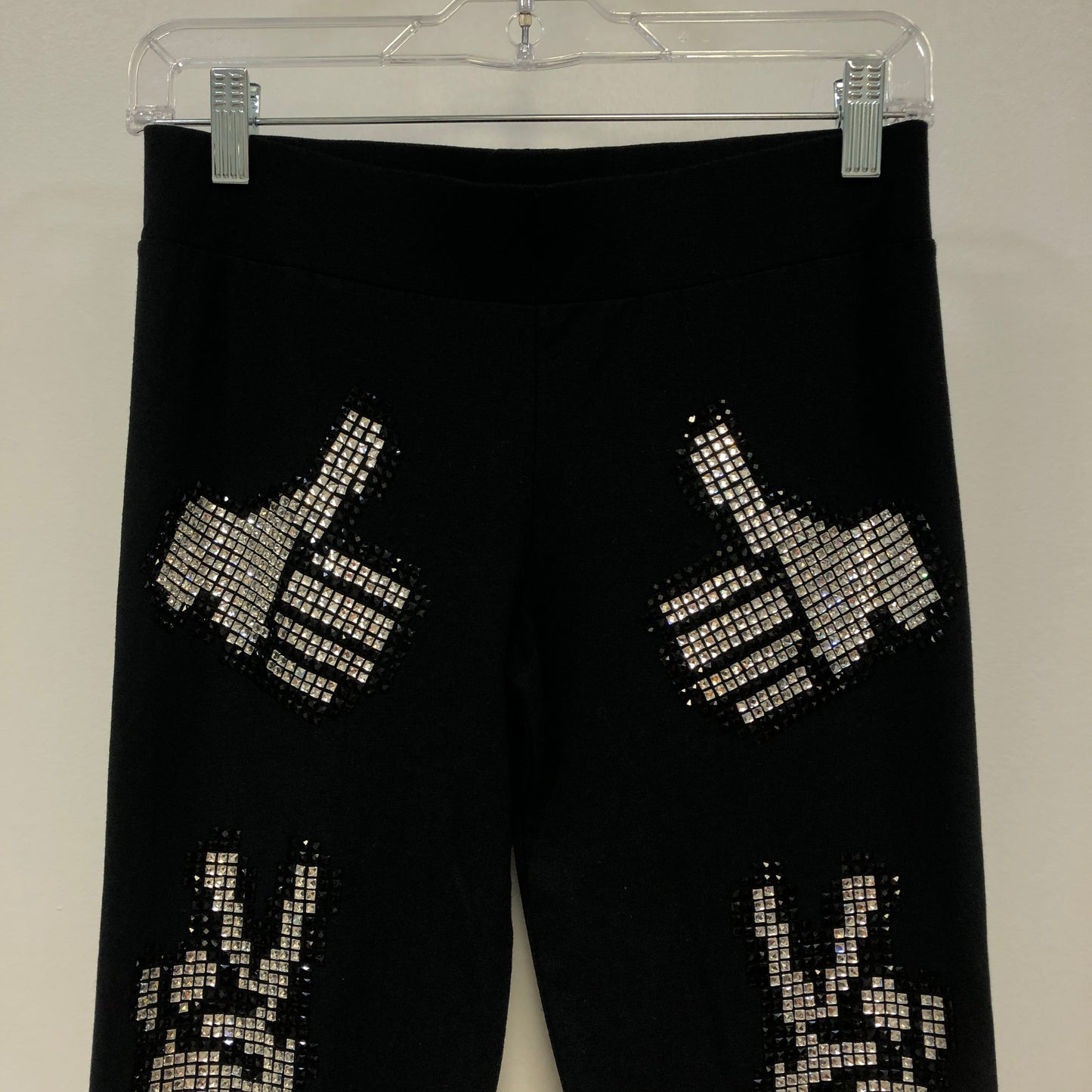 Philipp Plein Black Silver Rhinestone Handprint Leggings Size S