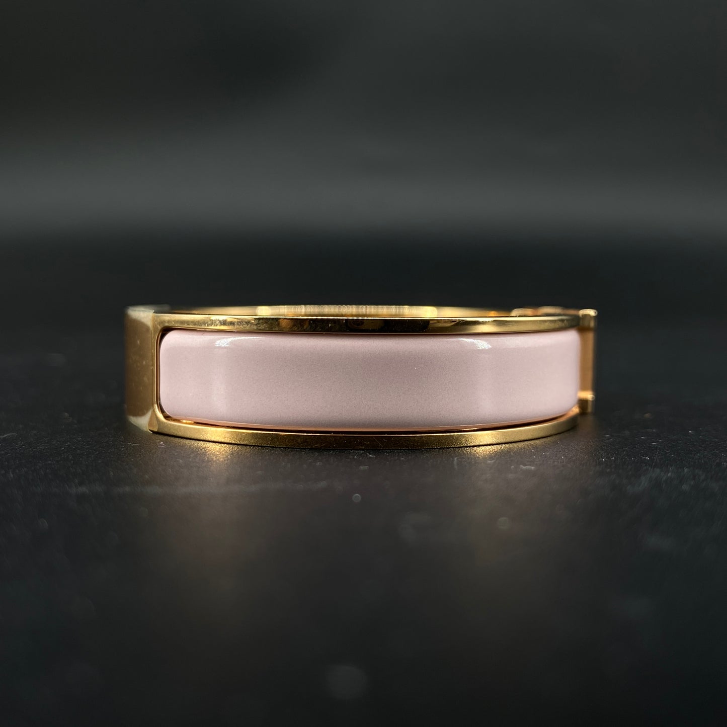 Hermes Blush Pink Enamel Gold H Buckle Bangle Bracelet
