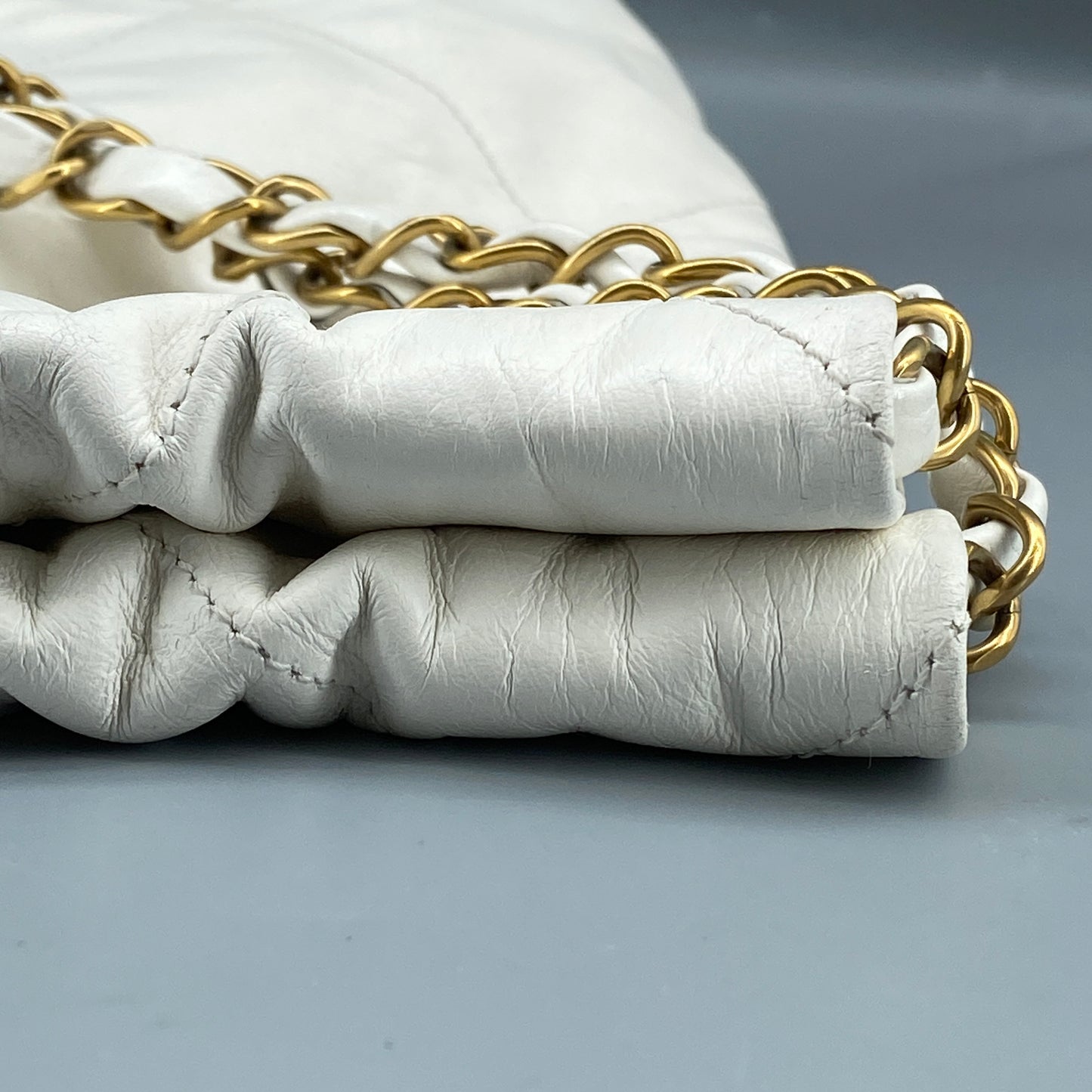 Chanel White Quilted Leather SMALL 22 Bag Tote