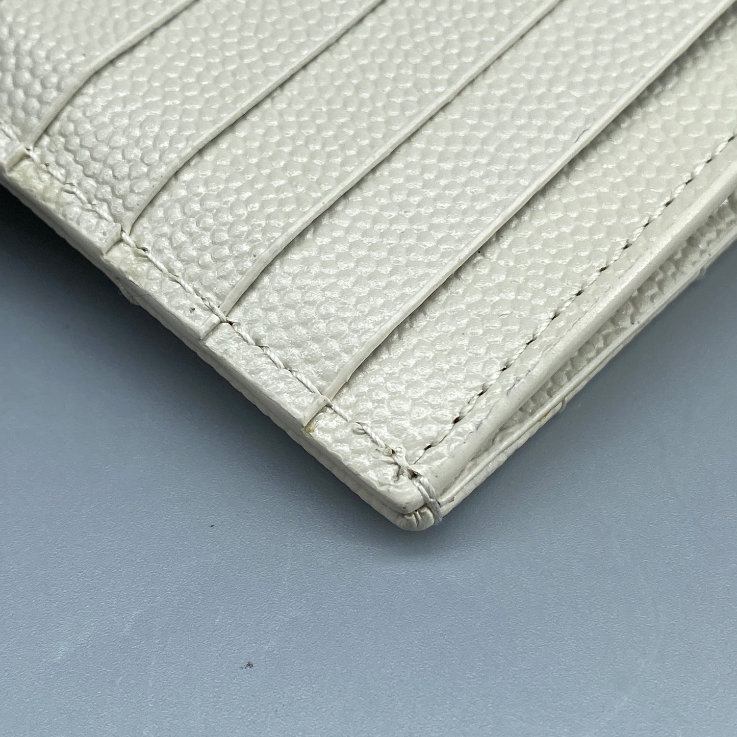 Saint Laurent Cream Grain Leather Quilted Zip Card Holder Wallet