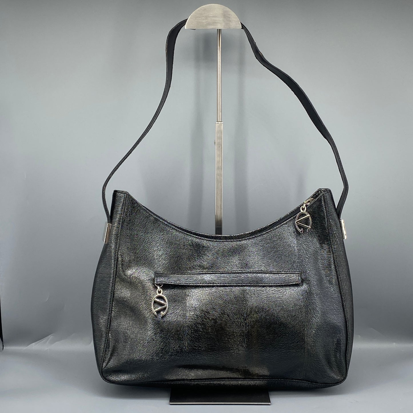 Giovanni Valentino Metallic Silver Leather Hobo Shoulder Bag