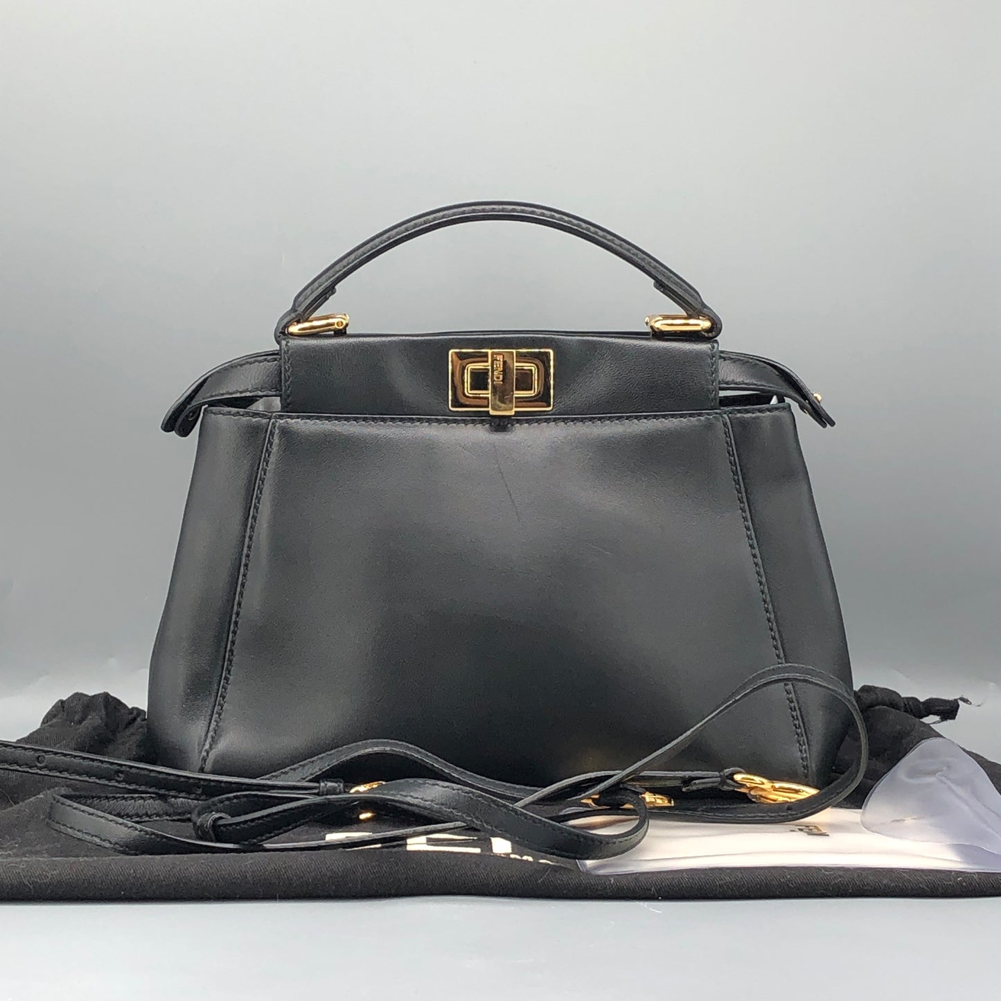Fendi Mini Black Smooth Leather Peekaboo Handbag
