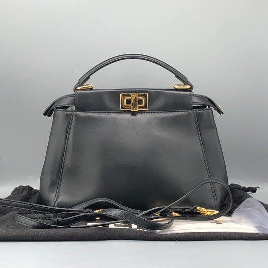 Fendi Mini Black Smooth Leather Peekaboo Handbag