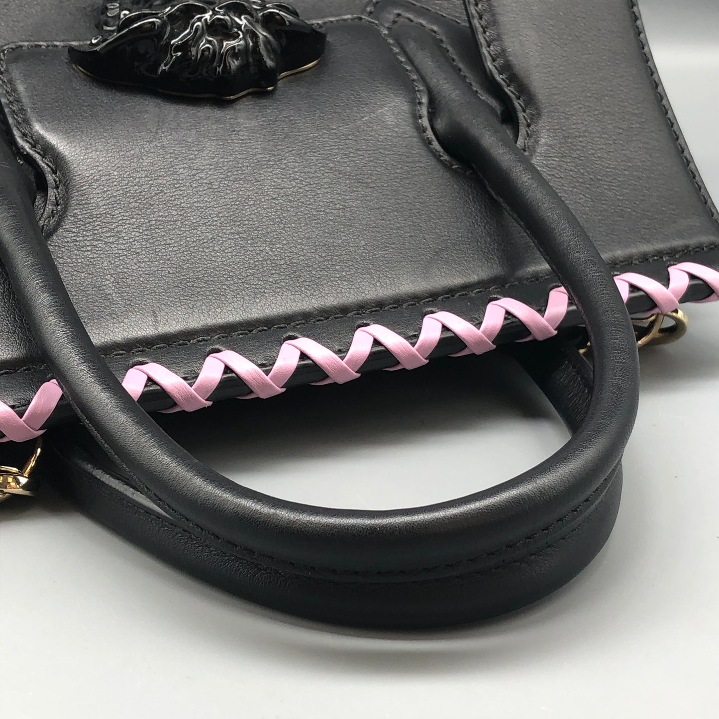 Versace La Medusa Black/Pink Leather Small Tote Bag
