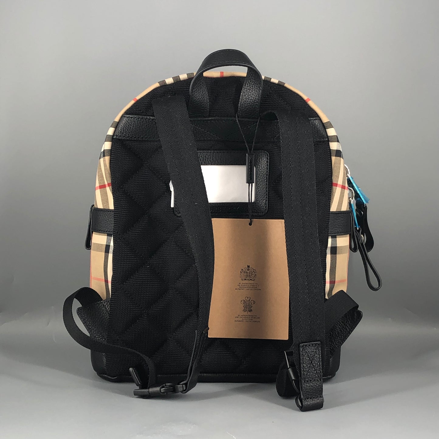 Burberry Vintage Check Nylon Leather Trim Backpack Beige