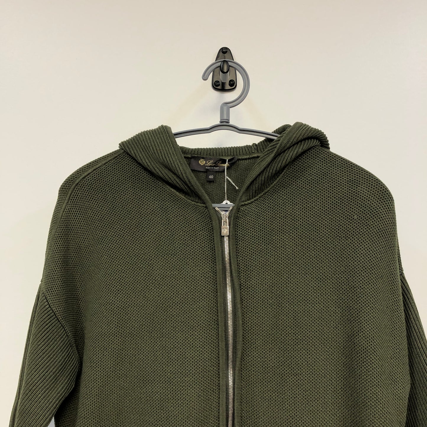 Loro Piana Olive Green Short Sleeve Zip Hoodie Size 40