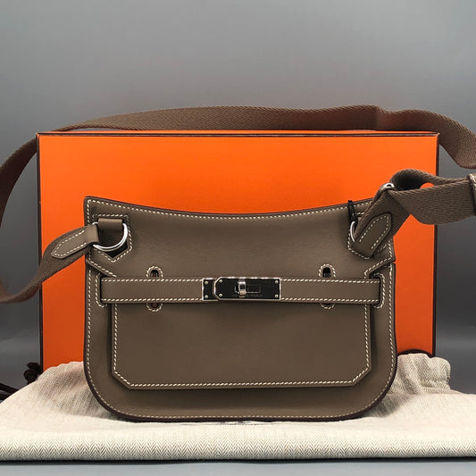 Hermes 2022 Jypsiere Mini Crossbody Bag  Swift Etoupe