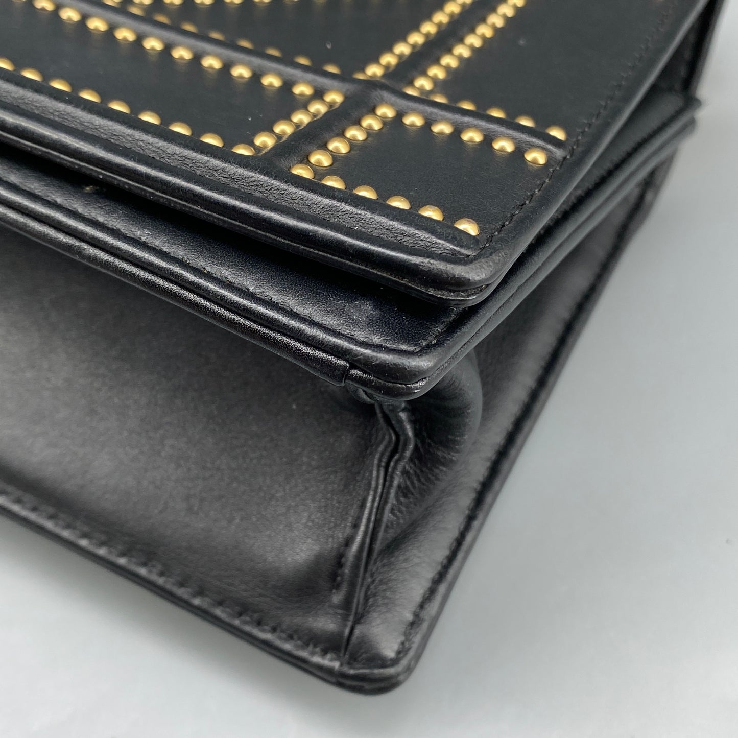 Christian Dior Gold Stud Detail Black Calfskin Diorama Flap Shoulder Bag