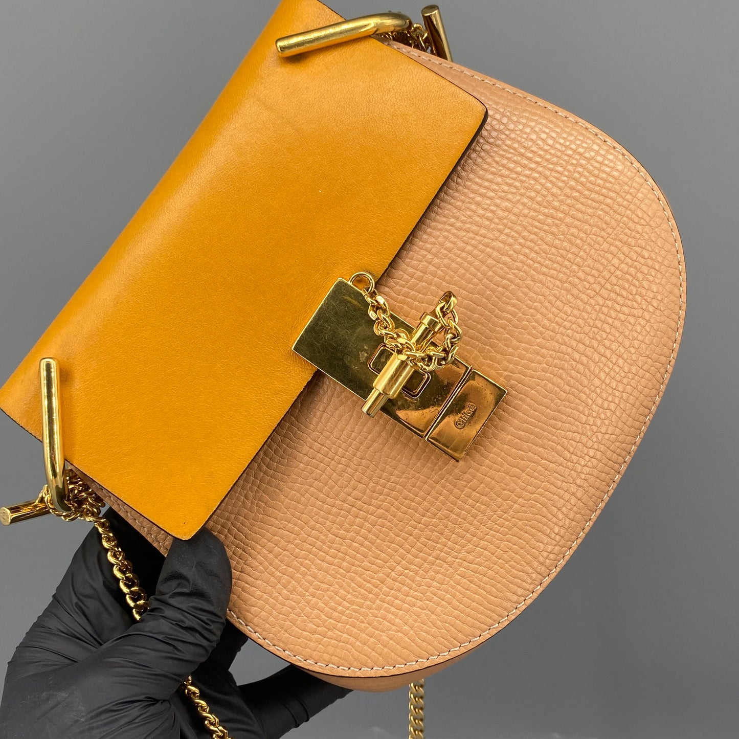 Chloe Yellow Nude Leather Drew Crossbody Saddle Bag