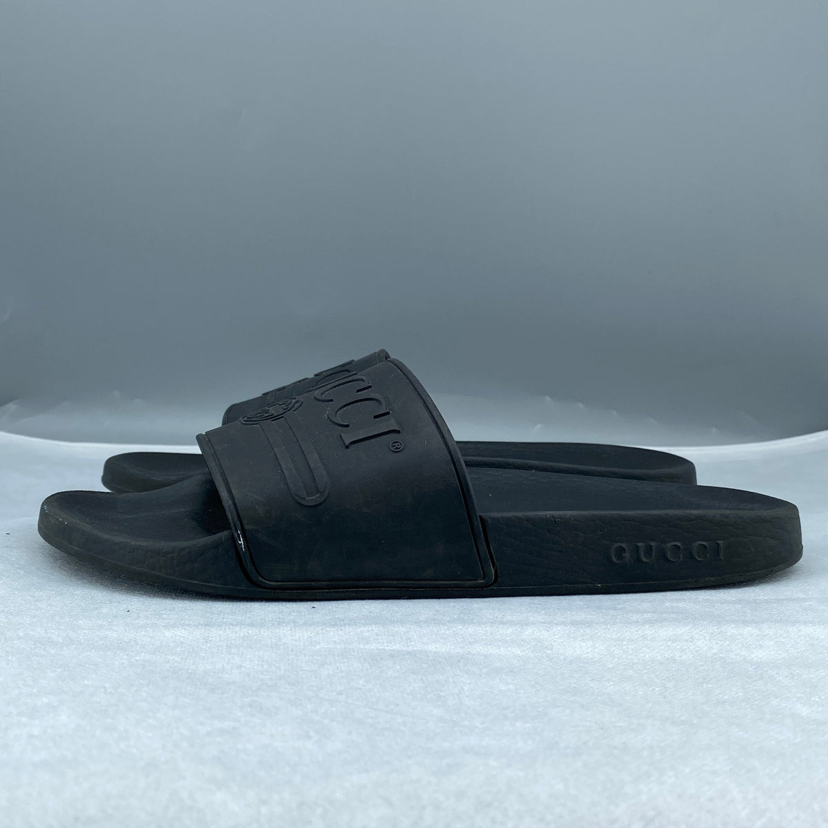 Gucci Men Black Logo Slide Sandal Shoes Size 8