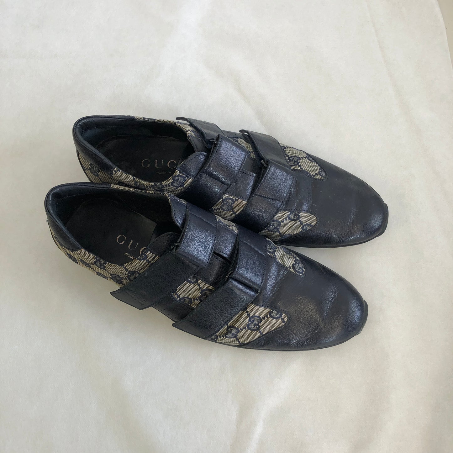 Gucci Black & Beige GG Jacquard Men's Strap Casual Shoes Size 43.5