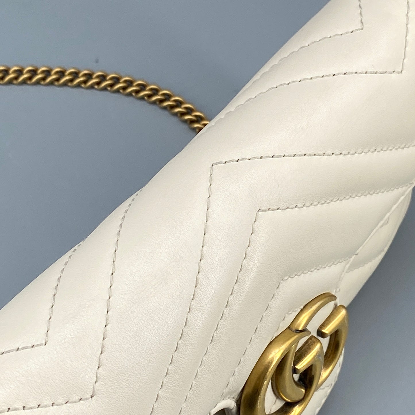 Gucci Cream Leather GG Marmont Mini Shoulder Bag