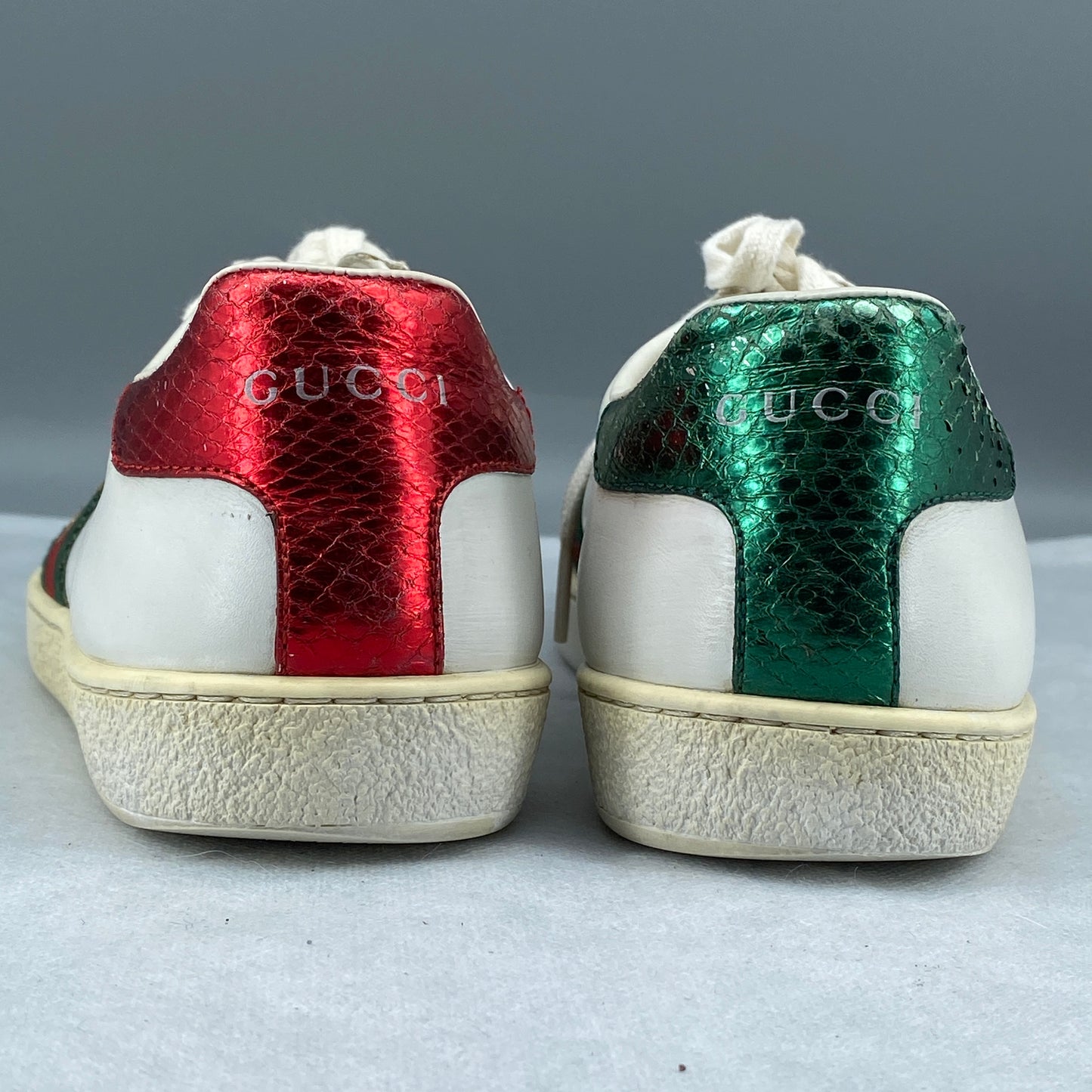 Gucci Women's White Leather Web Stripe Bee Embroidery Ace Low Top Sneakers Size 36.5
